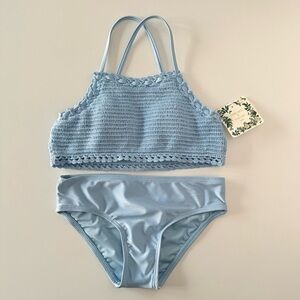 NWT Chelsea & Violet Girls Light Blue Crochet Swimsuit Size 7
